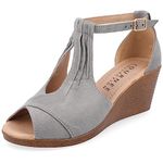 Journee Collection Womens Comfort Sole Ankle Strap Wedges, Grey, 7 Wide