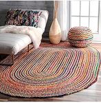 Ayush Collection' Natural Jute & Chindi Round Rug, Natural Fibres, Braided Reversible Carpet for Bedroom Living Room Dining Room (3x5 feet g)