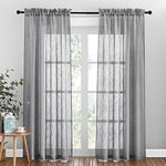 PONY DANCE Voile Curtains 84 Drop - Bathroom Door Curtain Slot Top Window Voile Panels Home Decoration Faux Linen Curtains for Bedroom/Living Room, 2 PCs, W 52 x L 84-inches, Dark Grey