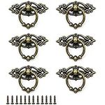 Dylan-EU 6 Pcs Antique Ring Pull Handle with Screws Cabinets Kitchen Wardrobe Drawer Cupboard Vintage Furniture Hardware Vintage Pull Ring Retro Knob - Antique Brass