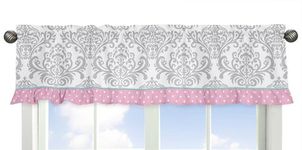 Skylar Turquoise Blue, Pink Polka Dot and Grey Damask Window Valance