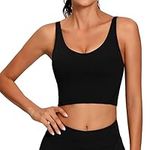 Lemedy Women Sports Bra Longline Crop Tank Top Padded Workout Running Yoga (M, Black)