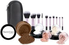 16pc STARTER KIT with 10 BRUSHES SET (EBONY) Mineral Makeup Bare Face Loose Powder Includes Matte Foundation, Veil Primer, Blush, Bronzer, Translucent Finishing Setting Powder SPF 30 Travel Size