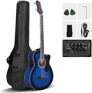 Ktaxon 4 String Acoustic Bass Guitar, Full Size Bass Guitar Kit with Portable Guitar Bag, Premium Cable, Wrench, Strap, Plectrum (Blue)