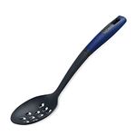 Tasty Everyday Slotted Spoon with Grater, Non-Stick with Soft-Grip Handle, Serving Spoon, Cooking Spoon, Non-Scratch Utensil, Dishwasher Safe, Dimensions: 34x7x5cm, Colour: Dark Blue, Grey