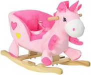 HOMCOM Rocking Horse, Kids Plush Ride on Unicorn with Songs, Wooden Base, Seat Belt, for Toddlers 18-36 Months, Pink