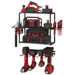 Stalwart Power Tool Organizer - 4-Tier Garage Shelving Unit with 140lb Max Capacity - Wall Mount Garage Storage System for Tools