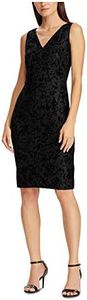 RALPH LAUREN Womens Black Lace Floral Sleeveless Above The Knee Body Con Cocktail Dress AU Size:16