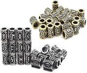 WarmShine 48 Pieces Norse Viking Rune Beads Hair Beard Pendant Antique DIY Bracelet Jewelry Pendants (Silver&Golden)