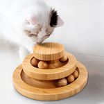 Ginkko Interactive Bamboo Cat Toy, Kitten Toys-Double Layer Track Balls Turntable for Kitty Cat, Funny Roller Cat Tower Toy, Gifts for Your Cats