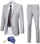 Diaryan Men Suit Prom Suits Slim Fit for Men Grey 2 Piece Groomsman Wedding Blazer Casual Tuxedo Jacket Pants Set with Tie XL