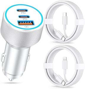 WIDAQUO USB C Car Charger for iPhone 16/16 Plus/16 Pro Max/15/15 Pro Max/14/13/12/11/XS/X, iPad, 67W 3-Port Fast USBC Car Phone Charger Cigarette Lighter Adapter with 3FT USB C Cable&Lightning Cable