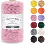 lauke Macrame Cord 3mm x 100m, Natural Macrame Cotton Cord DIY Craft Cord Cotton Rope for Wall Hanging, Plant Hangers, Crafts, Knitting, Decorative Projects (Pink)