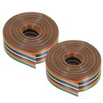 sourcing map 2 Pcs 16 Pin Flat Rainbow Ribbon Cable 9.84FT 1.27mm Pitch Breadboard Jumper Wires for Electronic Projects