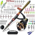 109 PCs Fishing Kit, Carbon Fiber Telescopic Fishing Pole, Portable Telescopic Fishing Rod and Reel Combos, with Portable Tote Bag, high-strength alloy wire ring, many variants of lures