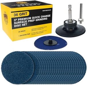 Dura-Gold 3" 36 Grit Quick Change Zirconia Coarse Cut Grinding Disc Set, 25 Discs & Backing Pad - R-Type Roll Lock Sandpaper Discs