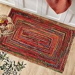 GRUHUM Jute Area Rugs 4'x6' ft Natural Fibre Cotton Handwoven Boho Reversible Farmhouse Soft Braided Vintage Rustic Rug for Indoor Outdoor Kitchen Bedroom Livingroom Multicolour, Rectangular