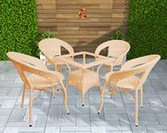 Corazzin Garden Patio Seating Chair And Table Set Outdoor Balcony Garden Coffee Table Set Furniture With 1 Square Table And 4 Chairs Set (Cream) - Rattan