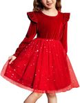 Arshiner Girls Christmas Dress Velvet Tutu Long Sleeve Winter Holiday Valentines Outfit Red Size 7