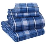 EnvioHome 100% Cotton Flannel Sheets Queen - Warm & Cozy Heavyweight Double Brushed Anti-Pill Winter Flannel Bed Sheets Queen, 16" Deep Pocket Fitted Sheet X2 Side Pockets - Queen, Dark Blue Plaid