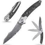 Sitivien ST241 Damascus Steel Folding Knife,Damascus Blade Titanium Carbon Fiber Handle Liner Lock Knife for EDC Outdoor(Gray) … …