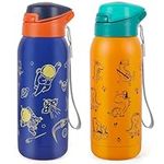 Kids Insulated Water Bottle with Straw for School, 2 PCS Stainless Steel Drinking Bottles 350ml, Kids Cup Toddles Water Flask Leakproof Travel Bottles, Boys Girls Birthday Easter Gifts