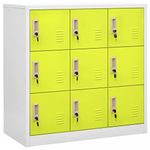 vidaXL Steel Locker Cabinet - Modern, Spacious, and Secure Office Storage Solution - Light Grey and Green Locker - 90x45x92.5 cm with 9 compartments’