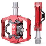 Mountain Bike Pedals - Dual Function Flat and Clipless Pedal - 3 Sealed Bearing Platform Pedals Clipless Compatible with SPD, Bicycle Pedals (RED)