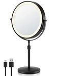 OMIRO 3X/10X Magnifying Makeup Mirror with Lights, 8.5 Inches Double Sided Swivel-Free Vanity Mirror with Height-Adjustable Stand (Black)