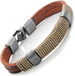 Urban Jewelry Dark Brown Leather Wound-around Nature Thread Bracelet for Him and Her, Unisex, 100% Genuine Leather, 8"