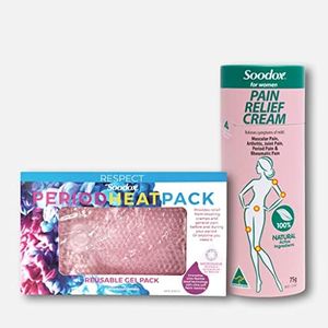 Soodox Period Pain Relief BUNDLE PACK - Large Reusable Gel Heat Pack for Period Pain and Cramp Relief + Soodox for Women Pain Relief Cream 75g