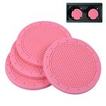 Car Coasters, Wisdompro 4 Pack PVC Car Cup Holder Insert Coaster - Anti Slip Universal Vehicle Interior Accessories Cup Mats for Women(Diameter 3", Pink)