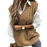 Niwicee Sweater Vest Knitted Sleeveless Jumpers Tank Top Streetwear Knitwear Plaid Pullovers Sweatshirts Oversized V Neck Cable Knit Vintage Retro Stylish Spring Autumn Winter Chunky Women(Khaki,M)