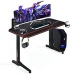 Tangkula 55 Inch Gaming Desk with Free Mouse Pad, T-Shaped Racing Computer Desk, E-Sport Gaming Workstation w/Carbon Fiber Surface, USB Gaming Handle Rack, Cup Holder & Headphone Hook (Black)