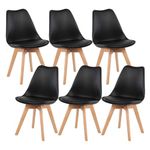 buybyroom Modern Dining Chairs Set of 6 with Wooden Legs and Soft Cushion for Living Room, Garden, Kitchen, Bedroom, Outdoor and Office, Black