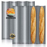 Walfos 2 Pack Nonstick Baguette Pans, Perforated 4 Loaves French Bread Pan, Durable Baguettes Bakery Tray for Baking Molding, No Coating Coming Off, 15" x 13"