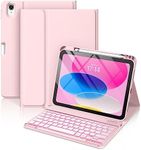 Witzon iPad 10th Generation Case with Keyboard 10.9 Inch - 7 Colors Backlit Wireless Detachable Folio Keyboard Cover with Pencil Holder for New iPad 10th Gen 2022, Pink