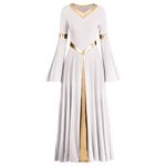 IMEKIS Praise Dance Dresses for Women Metallic V Neck Liturgical Worship Costume Bi Color Bell Long Sleeve Church Robe Praisewear Ascension Day Uniforms Pentecost Advent Dresses # White + Gold XS