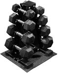 Fitvids 100LB Rubber Coated Hex Dumbbell Weight Set and Storage Rack, 5-20 lbs Pairs