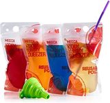 Reusable Drink Pouches 100 Clear Drink Bags + 100 Straws - Double Zipper Reusable Smoothie Juice, Clear Zipper Pouch Storage Bags NO LEAKS and Environmentally Friendly & BPA Free - (201 Piece Set)