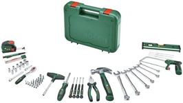 Bosch Advanced Hand Tool Set 64-Piece (Versatile DIY Kit; High-Quality Materials; Ergonomic Tools; Pliers, Wrenches, Screwdrivers, Ratchet, Measuring Tools, Saw, Hammer and More)