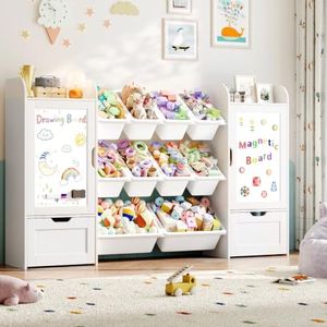 66" W Toy Organizer with 10 Toy Bins, Wooden Kids Bookshelf and Toy Storage
