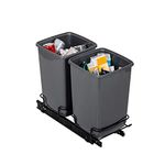 Addis 518527 Cupboard Pull Out Dual Waste Trash System, 2 x 10 Litre Eco Made from 100% Recycled Plastic Bins, Light Grey, 20, Square Shape