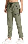 MOCOLY Women's Cargo Hiking Pants Elastic Waist Quick Dry Lightweight Water Resistant Outdoor Long Pants UPF SPF 50+ Green S