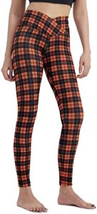 sissycos Women's Halloween Crossover Leggings High Waisted Printed Tights (Halloween Plaid, X-Large)