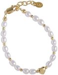 Baby Girls or Children's Sterling Silver or Gold Plated Dainty Cultured Pearl Bracelet with Heart, 6.5 inches, not gem type