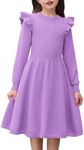 Arshiner Purple Dress for Girls Sweater Fall Long Sleeve Knit Midi Formal Outfits Lavender Size 10-12