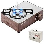 Odoland 7500BTU Camping Butane Stove with Compact Carry Case, CSA Certified Portable Gas Stove for Backpacking,Picnic,Outdoor Adventures,Brown