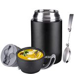 WAKSOX Insulated Food Jar Soup Food Container, 730ML Insulated Food Flask with Spoon for School, Office, Travel, Camping, Ideal for Cool or Warm Food (Black)