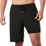 BRISIRA Mens Swim Shorts Swim Trunks 9 inch Bathing Suits Swimsuit Board Compression Liner Quick Dry Black